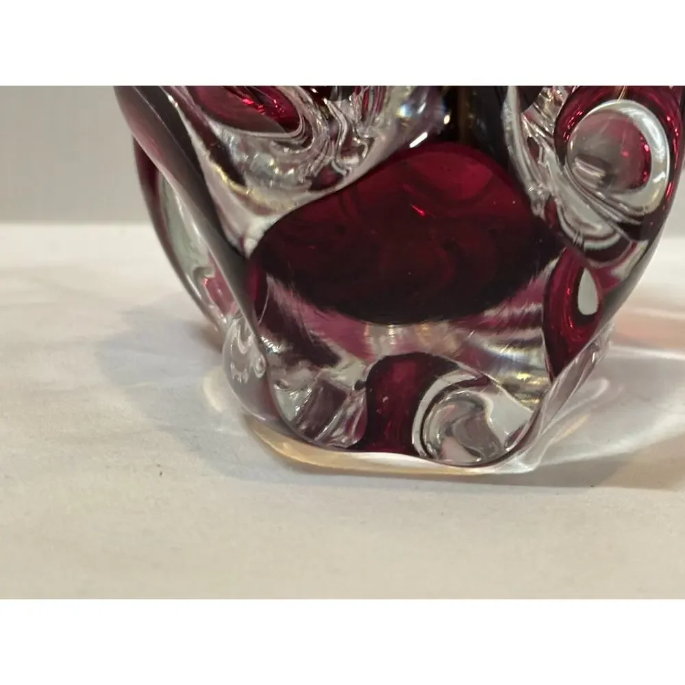 Vintage Josef Hospodka Chřibská Cranberry Propeller Art Glass Vase 7